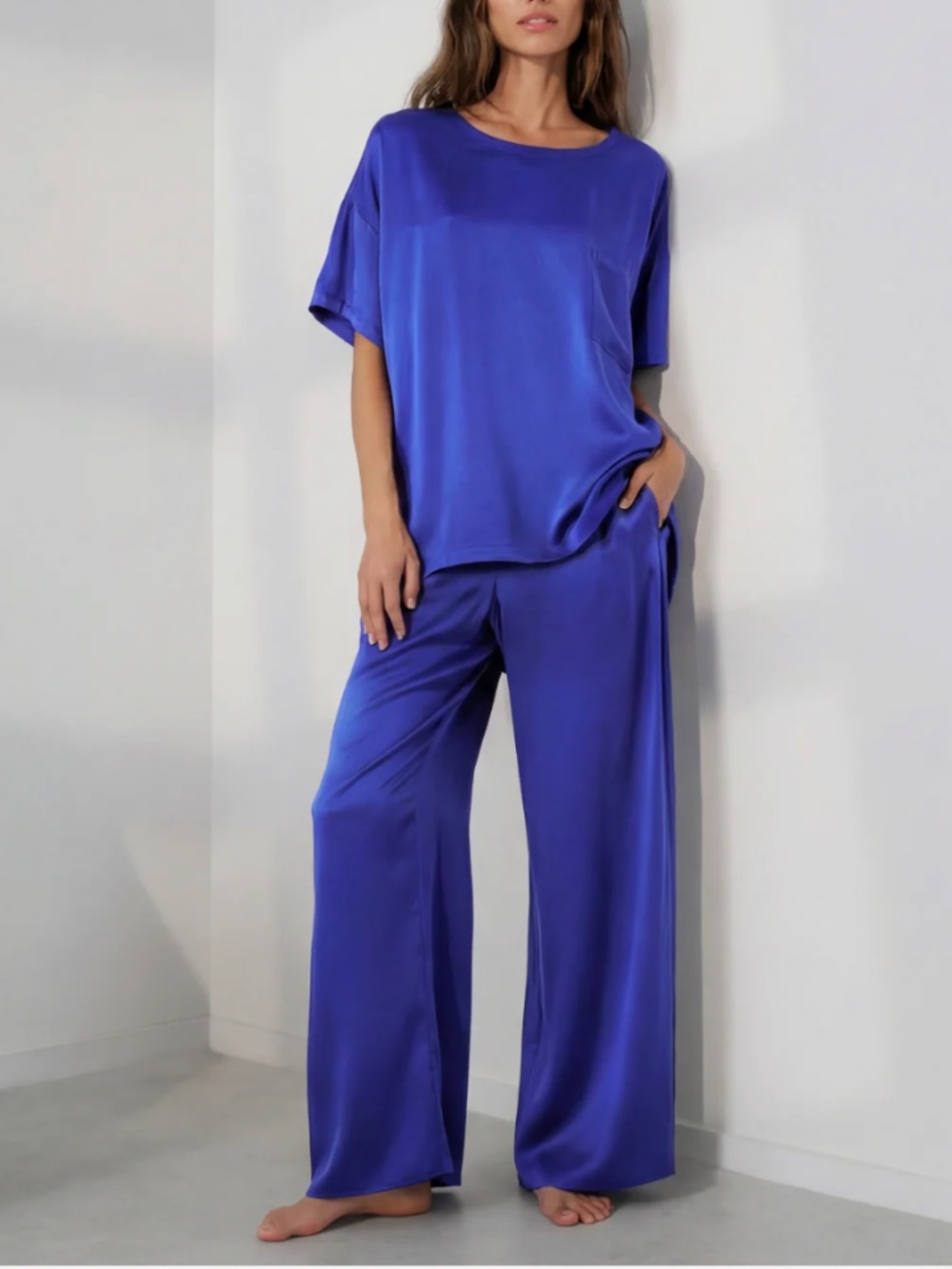 LUNYA BNWT Washable Silk Tee Pant Set in Cobalt Dream Size XL